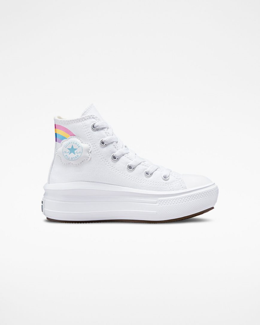 Pantofi Platforma Fete Converse Chuck Taylor All Star Move Rainbow Cloud Inalti Albi Albastri Roz | RO HPYZQ657